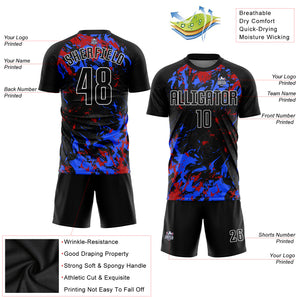 Custom Black Black Royal-Red Sublimation Soccer Uniform Jersey