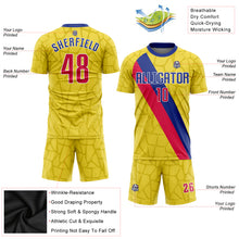 Laden Sie das Bild in den Galerie-Viewer, Custom Gold Red-Royal Sublimation Soccer Uniform Jersey
