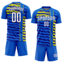 Laden Sie das Bild in den Galerie-Viewer, Custom Royal White Navy-Gold Sublimation Soccer Uniform Jersey
