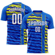 Laden Sie das Bild in den Galerie-Viewer, Custom Royal White Navy-Gold Sublimation Soccer Uniform Jersey
