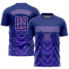 Laden Sie das Bild in den Galerie-Viewer, Custom Navy Purple-White Sublimation Soccer Uniform Jersey
