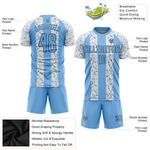 Laden Sie das Bild in den Galerie-Viewer, Custom White Light Blue-Black Sublimation Soccer Uniform Jersey
