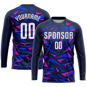 Custom Navy White-Pink Sublimation Soccer Uniform Jersey