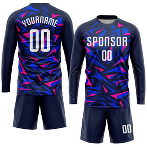 Custom Navy White-Pink Sublimation Soccer Uniform Jersey