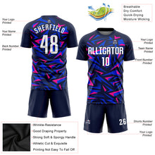 Load image into Gallery viewer, Custom Navy White-Pink Sublimation Soccer Uniform Jersey
