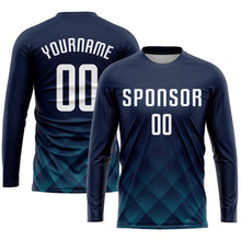 Load image into Gallery viewer, Custom Navy White-Teal Sublimation Soccer Uniform Jersey
