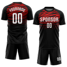 Laden Sie das Bild in den Galerie-Viewer, Custom Black White-Red Sublimation Soccer Uniform Jersey
