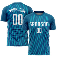 Загрузить изображение в средство просмотра галереи, Custom Teal White Sublimation Soccer Uniform Jersey
