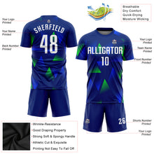 Laden Sie das Bild in den Galerie-Viewer, Custom Royal White-Kelly Green Sublimation Soccer Uniform Jersey
