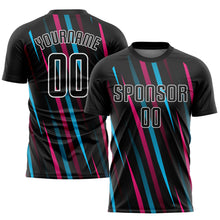 Load image into Gallery viewer, Custom Black Black Light Blue-Pink Sublimation Soccer Uniform Jersey
