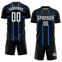 Laden Sie das Bild in den Galerie-Viewer, Custom Black White-Light Blue Sublimation Soccer Uniform Jersey
