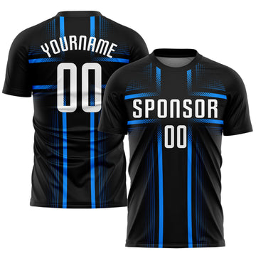 Custom Black White-Light Blue Sublimation Soccer Uniform Jersey