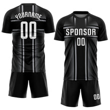 Laden Sie das Bild in den Galerie-Viewer, Custom Black White-Gray Sublimation Soccer Uniform Jersey
