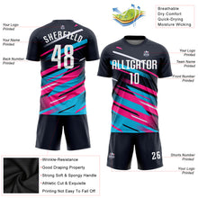 Laden Sie das Bild in den Galerie-Viewer, Custom Navy White Pink-Light Blue Sublimation Soccer Uniform Jersey
