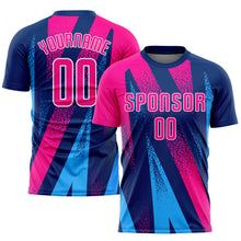Laden Sie das Bild in den Galerie-Viewer, Custom Figure Pink-Royal Sublimation Soccer Uniform Jersey

