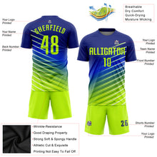 Laden Sie das Bild in den Galerie-Viewer, Custom Royal Neon Green Sublimation Soccer Uniform Jersey
