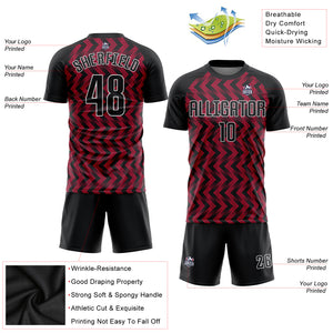 Custom Crimson Black-White Sublimation Soccer Uniform Jersey