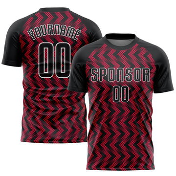 Custom Crimson Black-White Sublimation Soccer Uniform Jersey