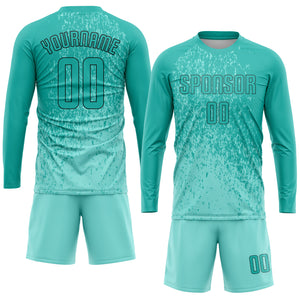 Custom Aqua Aqua-Black Sublimation Soccer Uniform Jersey