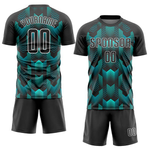 Custom Black Black-Teal Sublimation Soccer Uniform Jersey