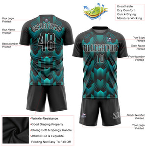 Custom Black Black-Teal Sublimation Soccer Uniform Jersey