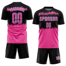Load image into Gallery viewer, Custom Black Pink-Light Blue Sublimation Soccer Uniform Jersey
