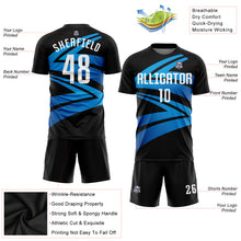 Laden Sie das Bild in den Galerie-Viewer, Custom Black White-Light Blue Sublimation Soccer Uniform Jersey

