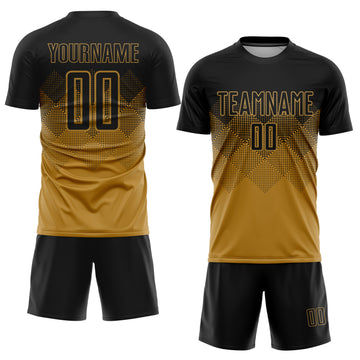 Custom Old Gold Black Sublimation Soccer Uniform Jersey