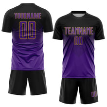 Load image into Gallery viewer, Custom Black Purple-Old Gold Sublimation Soccer Uniform Jersey
