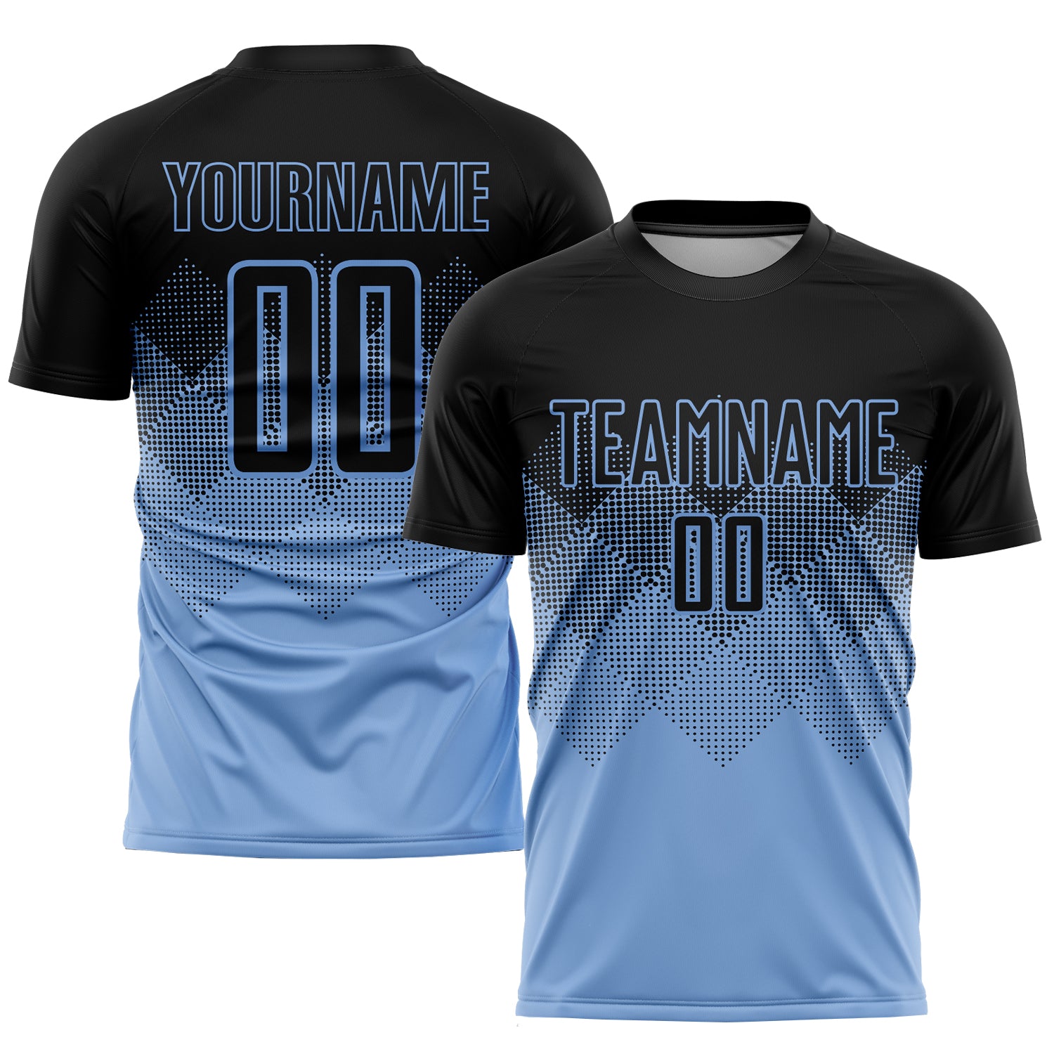 black and blue soccer jerseys
