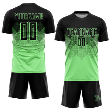 Custom Pea Green Black Sublimation Soccer Uniform Jersey