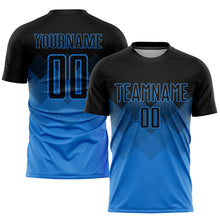 Laden Sie das Bild in den Galerie-Viewer, Custom Powder Blue Black Sublimation Soccer Uniform Jersey

