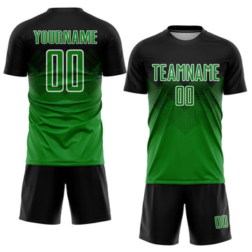 Custom Black Grass Green-White Sublimation Soccer Uniform Jersey