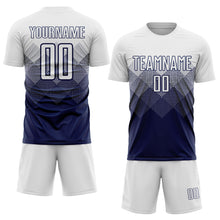 Laden Sie das Bild in den Galerie-Viewer, Custom Navy White Sublimation Soccer Uniform Jersey
