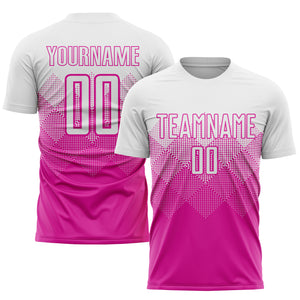 Custom Deep Pink White Sublimation Soccer Uniform Jersey