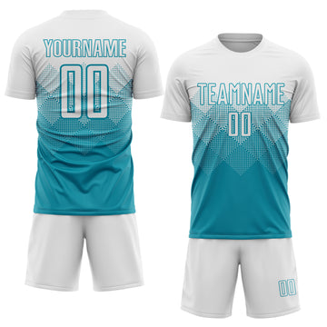 Custom Teal White Sublimation Soccer Uniform Jersey