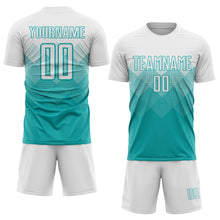 Laden Sie das Bild in den Galerie-Viewer, Custom Aqua White Sublimation Soccer Uniform Jersey
