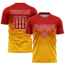 Laden Sie das Bild in den Galerie-Viewer, Custom Gold Red-White Sublimation Soccer Uniform Jersey
