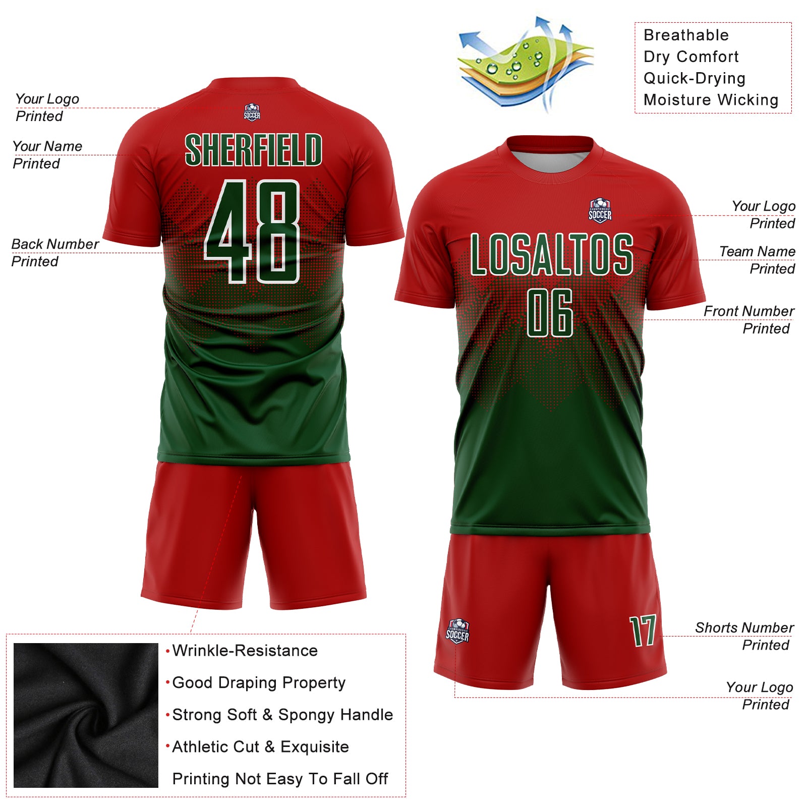 soccer red and green jersey