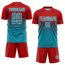 Load image into Gallery viewer, Custom Red Teal-White Sublimation Soccer Uniform Jersey
