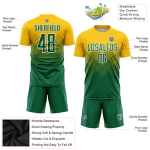 Custom Gold Kelly Green-White Sublimation Soccer Uniform Jersey