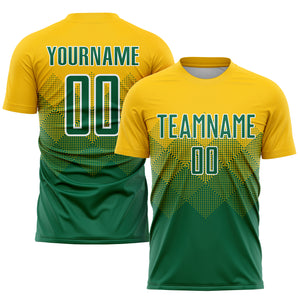 Custom Gold Kelly Green-White Sublimation Soccer Uniform Jersey