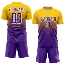 Laden Sie das Bild in den Galerie-Viewer, Custom Gold Purple-White Sublimation Soccer Uniform Jersey
