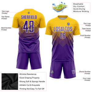 Custom Gold Purple-White Sublimation Soccer Uniform Jersey