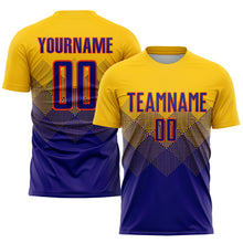 Laden Sie das Bild in den Galerie-Viewer, Custom Gold Purple-Orange Sublimation Soccer Uniform Jersey
