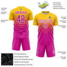 Laden Sie das Bild in den Galerie-Viewer, Custom Gold Deep Pink-White Sublimation Soccer Uniform Jersey
