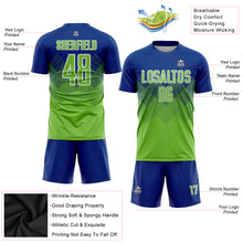 Laden Sie das Bild in den Galerie-Viewer, Custom Royal Neon Green-White Sublimation Soccer Uniform Jersey
