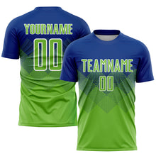 Load image into Gallery viewer, Custom Royal Neon Green-White Sublimation Soccer Uniform Jersey
