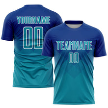 Load image into Gallery viewer, Custom Royal Teal-White Sublimation Soccer Uniform Jersey
