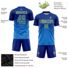 Laden Sie das Bild in den Galerie-Viewer, Custom Royal Powder Blue-Gold Sublimation Soccer Uniform Jersey
